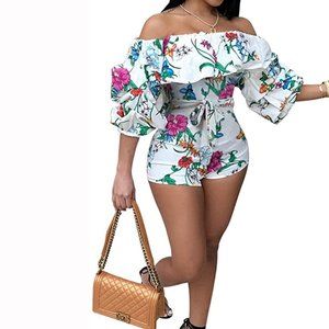 Sexy One Piece Floral White Romper Off Shoulder